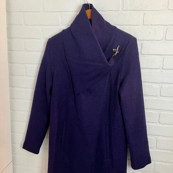 Linea Domani Jacket Cape 100% Boiled Wool High neck Deep Purple Pockets Sz S - Picture 3 of 16